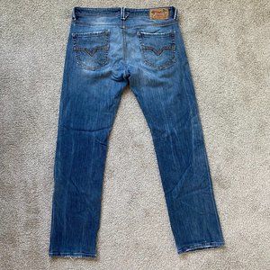 DIESEL Larkee Jeans 34x32 Blue Regular Straight Wash Stretch Distressed Look